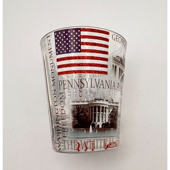 Washington D C Souvenir Shot Glass American Flag Iconic City Landmarks Design - Picture 9 of 9